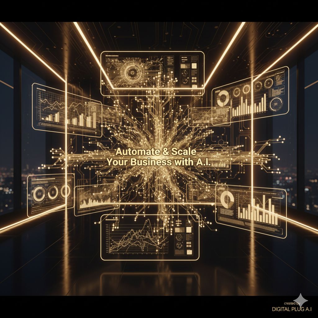 Automation visual showing how Digital Plug A.I. helps users scale their business using intelligent automation.